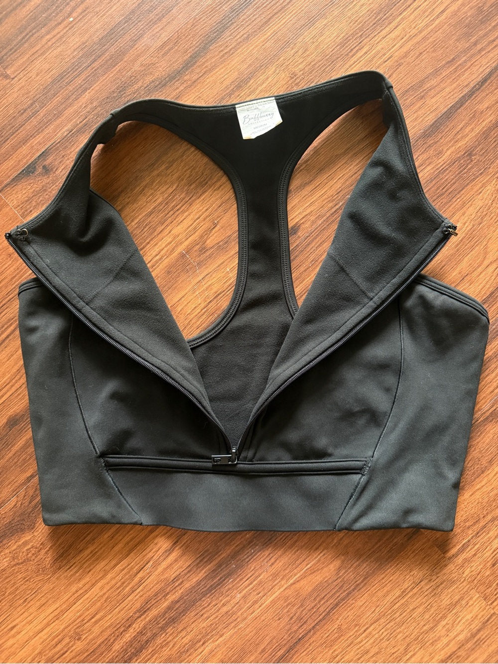 BuffBunny Black Racerback Zip-Front Sports Bra